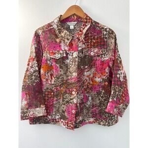 Christopher & Banks Size Large Shacket Pink and Orange Sheer Dot Button‎ Up